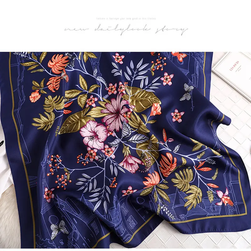 

KOI LEAPING new women fashion popular small silk scarf Floral pattern summer sunscreen soft Silky small scarf hot sale gift