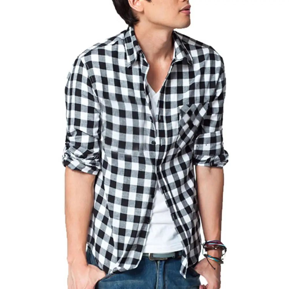 Мужская свободная клетчатая рубашка повседневная куртка для студента с длинным