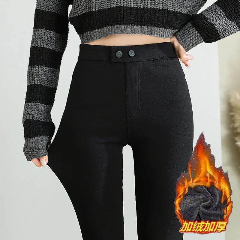 

Womans Clothing High Spandex MID High Waist Slim Fit Black Leggings Plush Thickening Booty Lifting Seamless Fashion Pant
