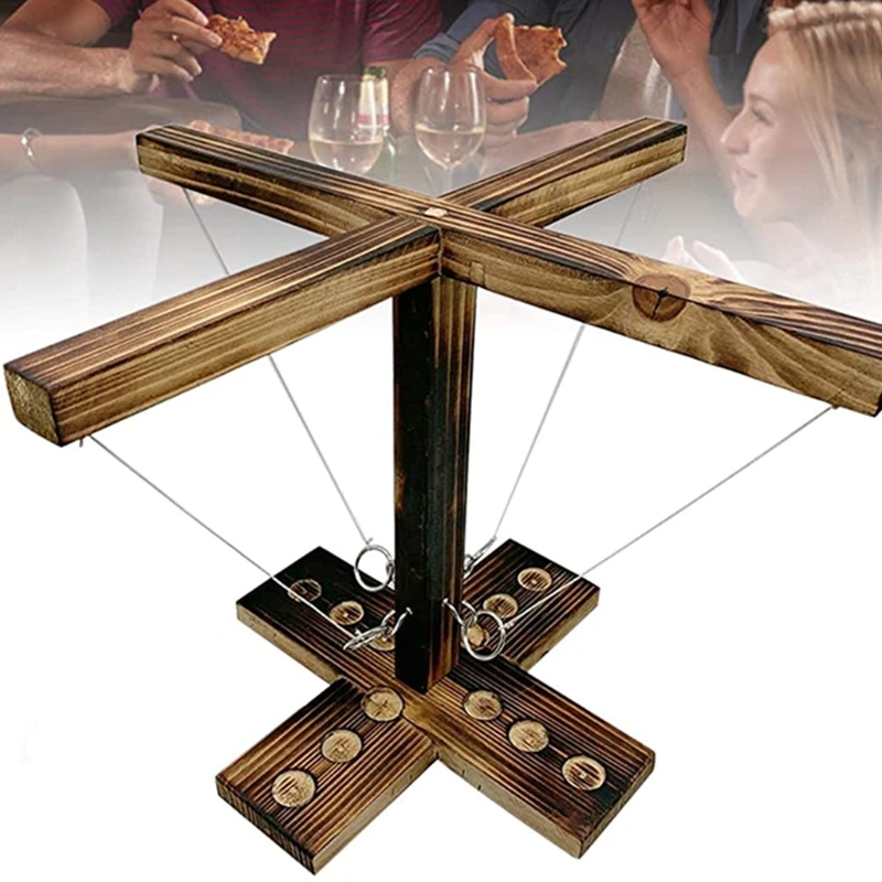 

448D Ring Toss Games for Kids Adults Handcrafted Games-Craggy Handmade Wooden Ring Toss Hooks Fast-paced Interactive Game