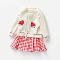 baby girl dress infant outdoor clothes lovely strawberry print dresses plaid knitted girls skirt springfall girls dress
