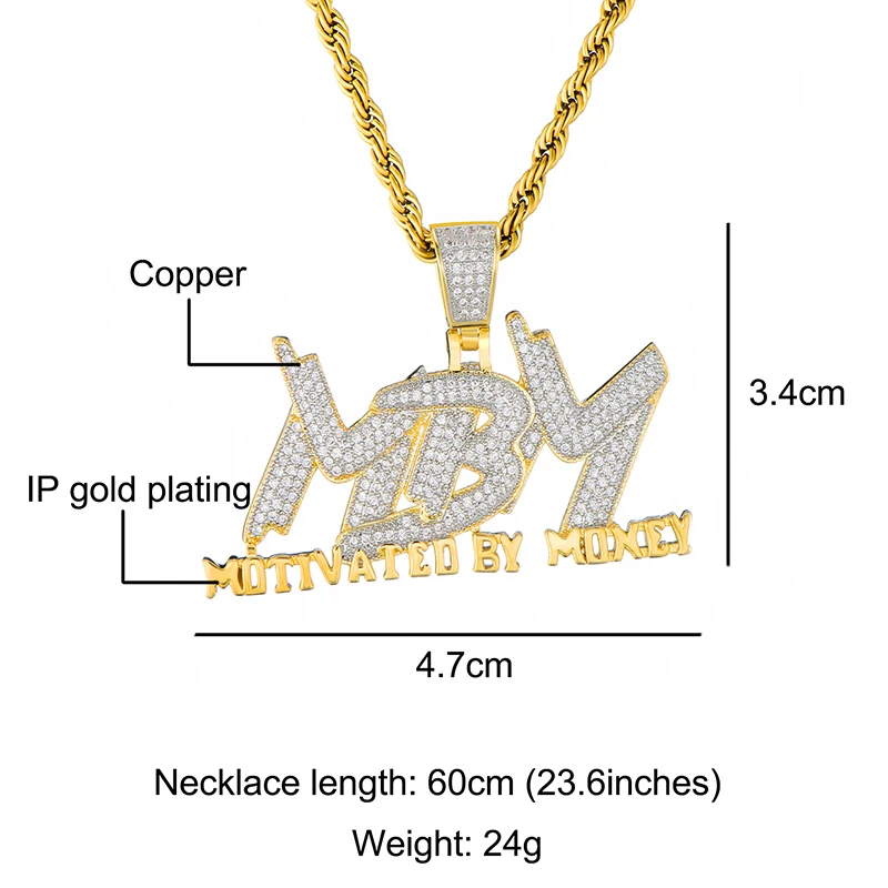 D&ampZ Hip Hop Micro Paved CZ Letters Pendant Necklace Iced Out Bling Motivated By Money Words Necklaces For Men | Украшения и