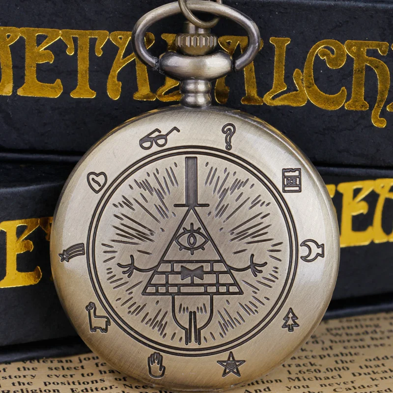 

Creative Funny Triangle Men Bronze Quartz Pocket Watch Cute Pendant Men Women Necklace Gift