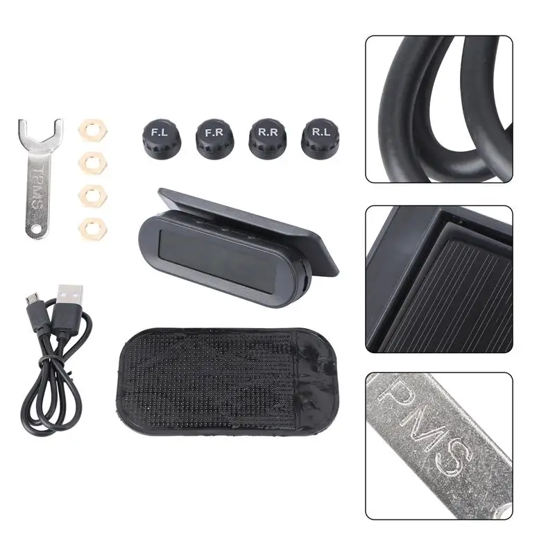 

TPMS Car Tire Pressure Monitor System Automatic Clock Control Solar Power Adjustable LCD screen Display Wireless 4 Tire