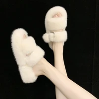 hairy slippers women 2021 autumn and winter new korean version of the thick bottom slope with flip flops home cotton slippers