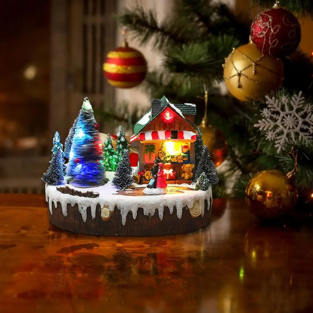 

Christmas Snow House Village LED Light Luminescent Decorations With Music Rotating Christmas Tree House Christmas Decor For Home