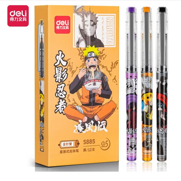 Ручки Deli большой емкости 3 шт. шариковая ручка Naruto для школы милые канцелярские