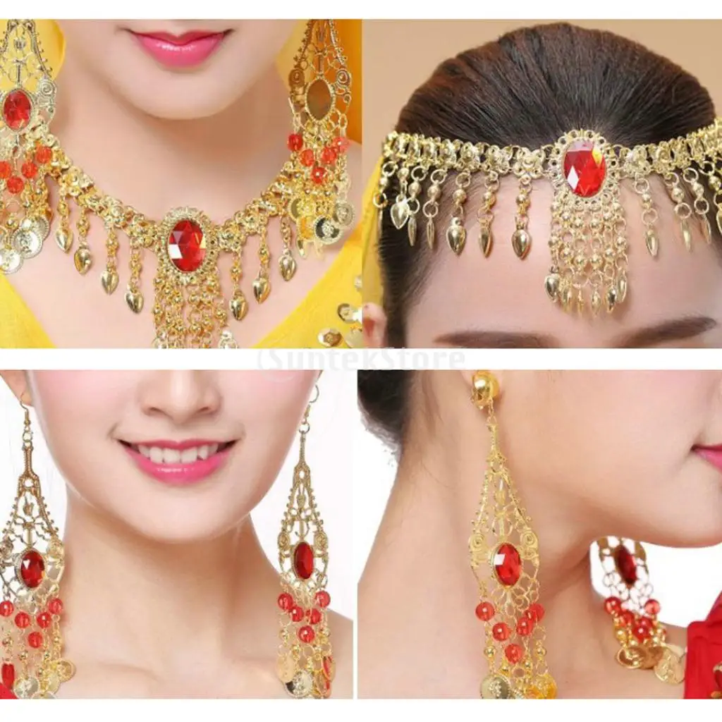 

India Belly Dance Jewelry Set Women Fashion Ethnic Necklace Earring Bracelet Kit
