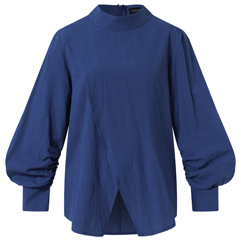 

ZANZEA Fashion Office Lady Tops Women Elegant Long Sleeve Solid Shirt Spring Irregualr Hem Blouse Casual Loose Blusas Plus Size