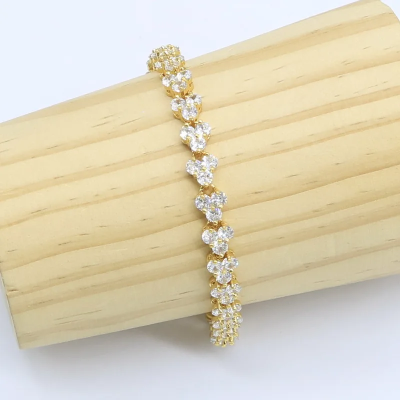 Новый набор украшений для женщин из белого циркония золотого цвета с браслетом