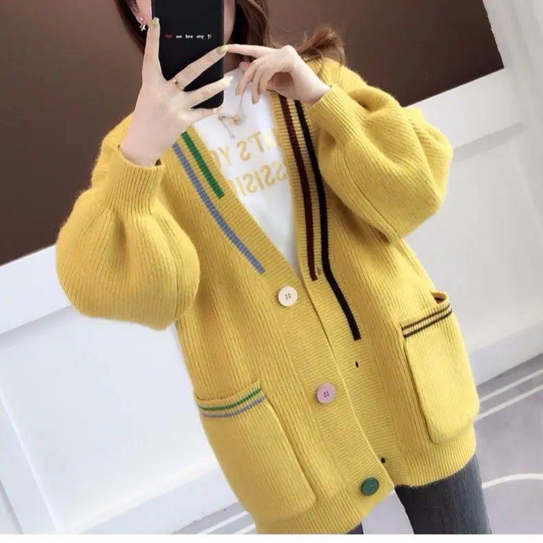 

Spring and autumn 2020 new women's middle and long knitted cardigan women's Korean loose and versatile sweater shows thin coat