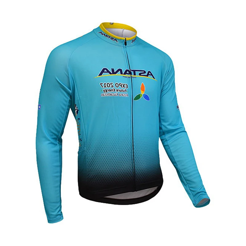 Long jersey Весна Осень Команда Астана длинный рукав Велоспорт Джерси Набор Ropa Ciclismo дышащий гоночный велосипед одежда MTB велосипед гелевая Подушка 19d - Цвет: Long jersey