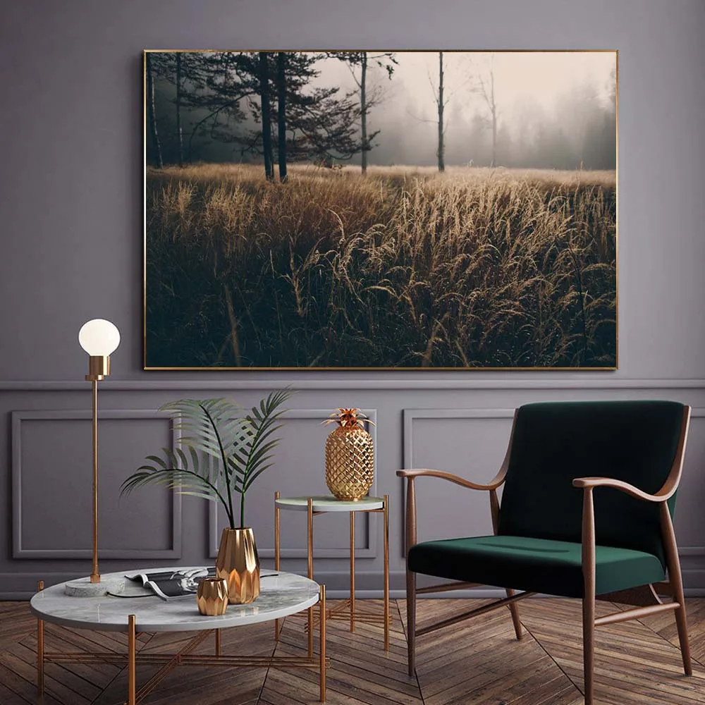 

Пейзаж картина маслом Туманный лес осенний пейзаж Искусство Холст Картина для гостиной коридора офиса украшение дома роспись