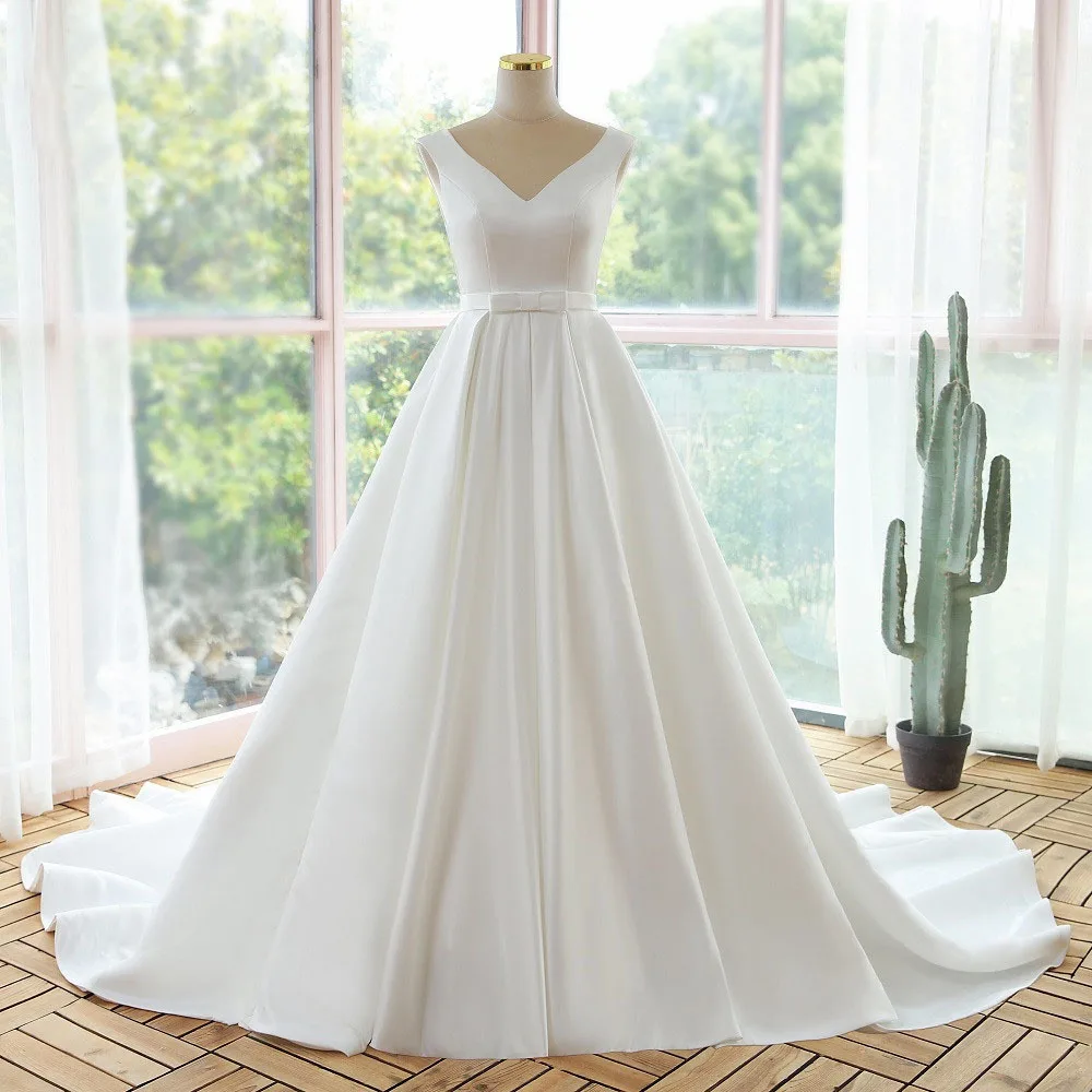 

Элегантные свадебные платья 2021, длинное атласное свадебное платье для невесты, женские вечерние платья с бантом