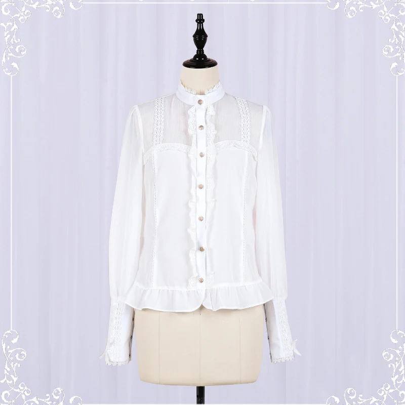 

Lolita Blouse White Long Sleeve Lace Elegant Chiffon Lolita Shirt Retro Gothic Lolita Clothes Japanese Kawaii Lolita Tops VO925