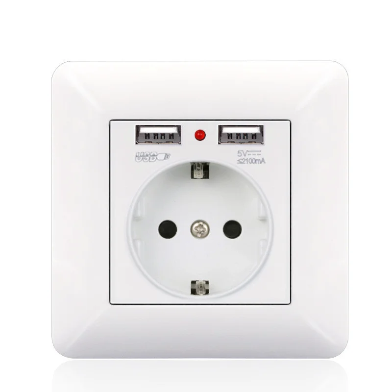 

European socket with double USB panel French German European standard German double USB socket 86 type concealed installation