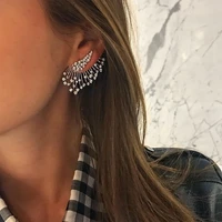 fashion bohemian punk vintage silver color multi layer alloy with full crystal stud earrings best gift for women girl e067