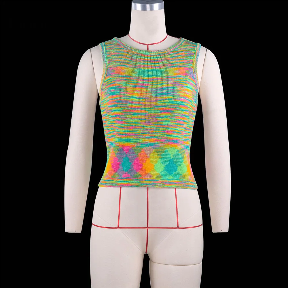 

Liooil Tie Dye Print Knitted Short Tank Tops Women Summer 2021 Streetwear Patchwork Sleeveless Knitwear Sexy Bodycon Corset Tops