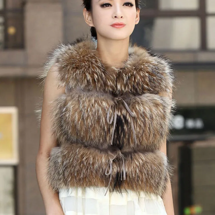 Горячие из натурального меха енота жилет классический стиль вся кожа мех куртка