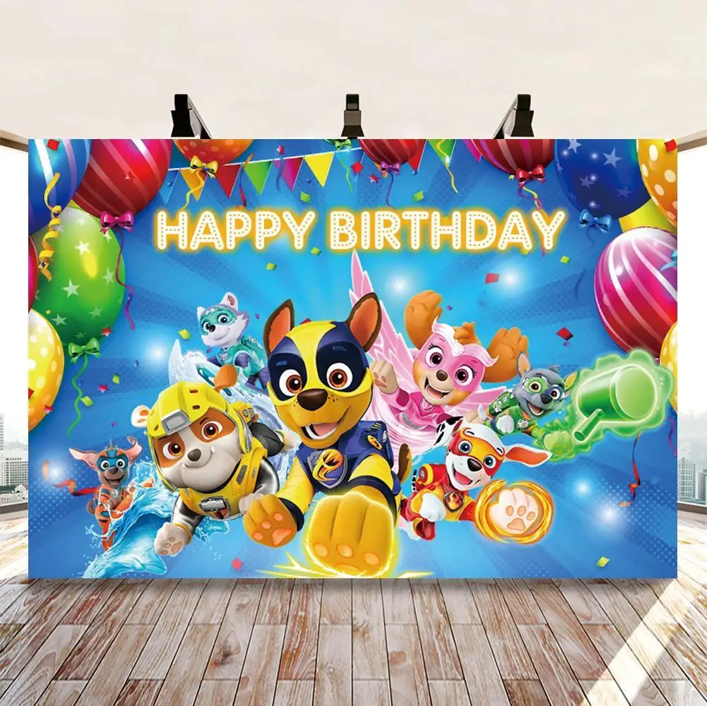 

Cartoon Running Dogs Blue Yellow Backdrop Photography Ryder Family Patrol Kids Birthday Party Photo Background Room Table Decor