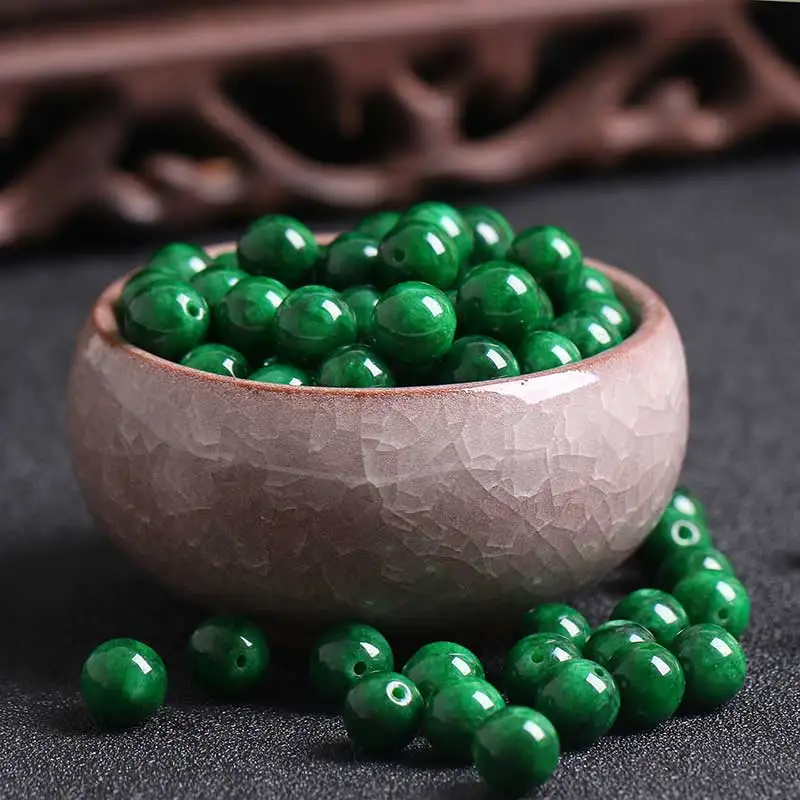 

10PC Natural Emerald Jadeite Tri-coloured Beads Accessories DIY Bangle Charm Jewellery Fashion Hand-Carved Luck man Amulet