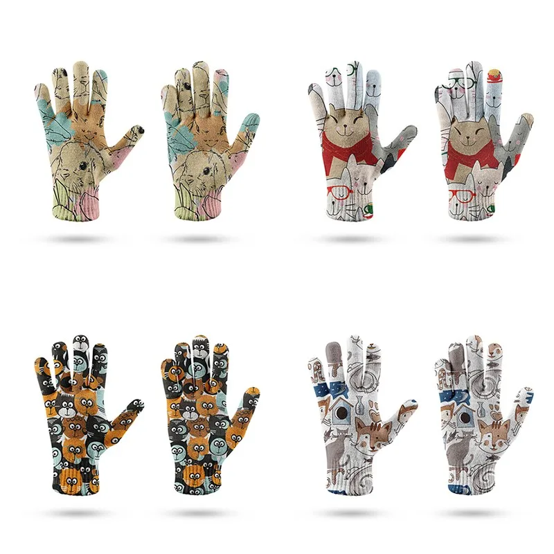 

Winter Touch Screen Cartoons Gloves Men And Women Warm Cycling Gloves Solid Mittens For Mobile Phone Tablet Pad Guantes