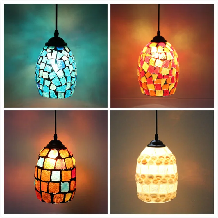 

Color mosaic bohemian pendant light restaurant cafe bar aisle balcony retro hang light mediterranean creative pendant lamp