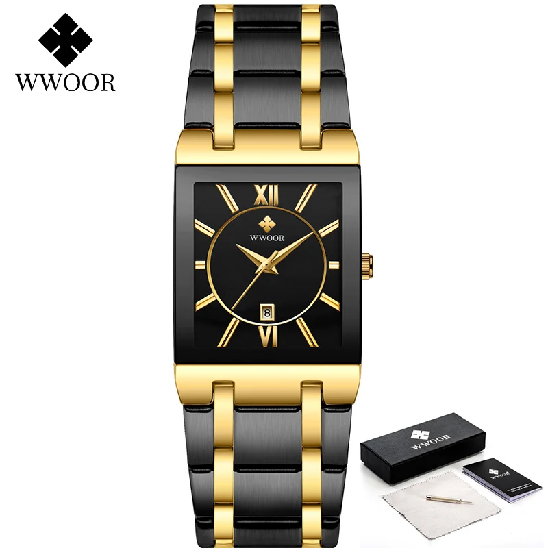 

WWOOR 2020 New Watch Men Luxury Square Quartz Date Watches Man Business Stainless Steel Waterproof Wrist Watch Relogio Masculino