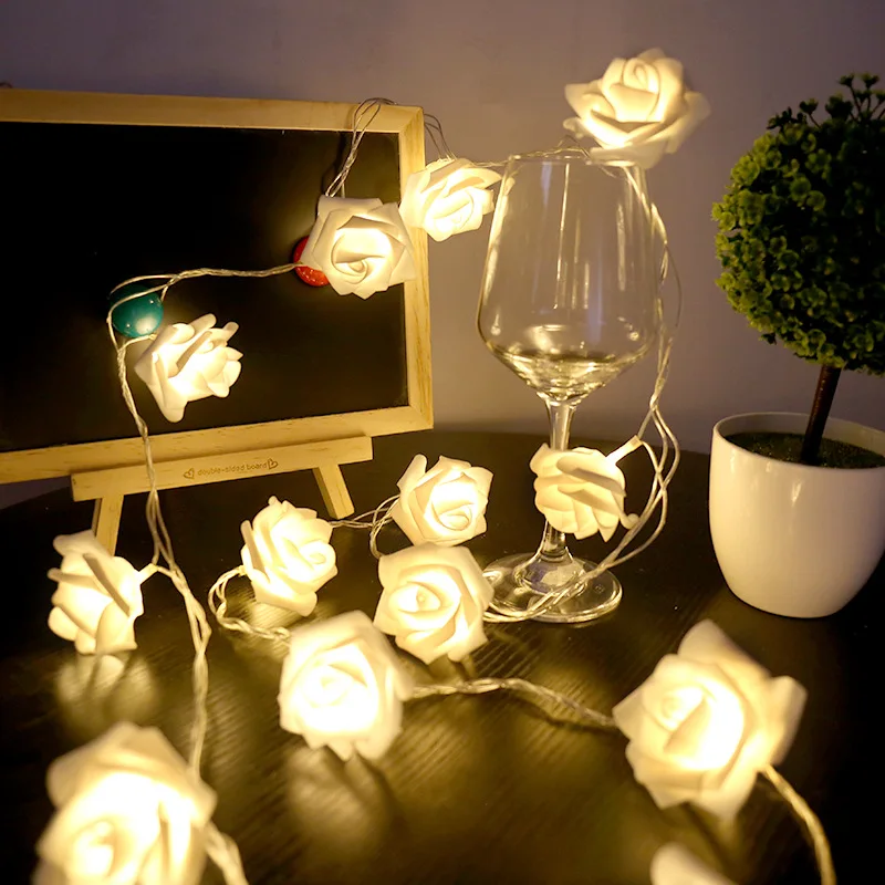 

1/3M LED Fairy Lights Garland Artificial Flower Bouquet String Lights Foam Rose Valentine's Day Wedding Decoration Christmas