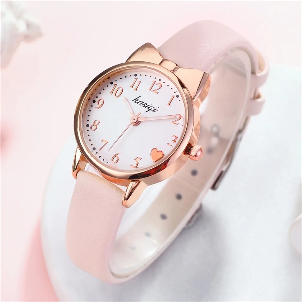 Новые персональные часы с кошачьими ушками женские студенческие ремешком модные