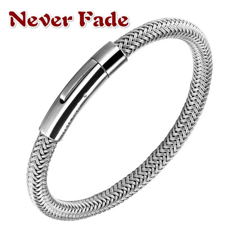 316L никогда не выцветает мужские браслеты из натуральной кожи с проводом