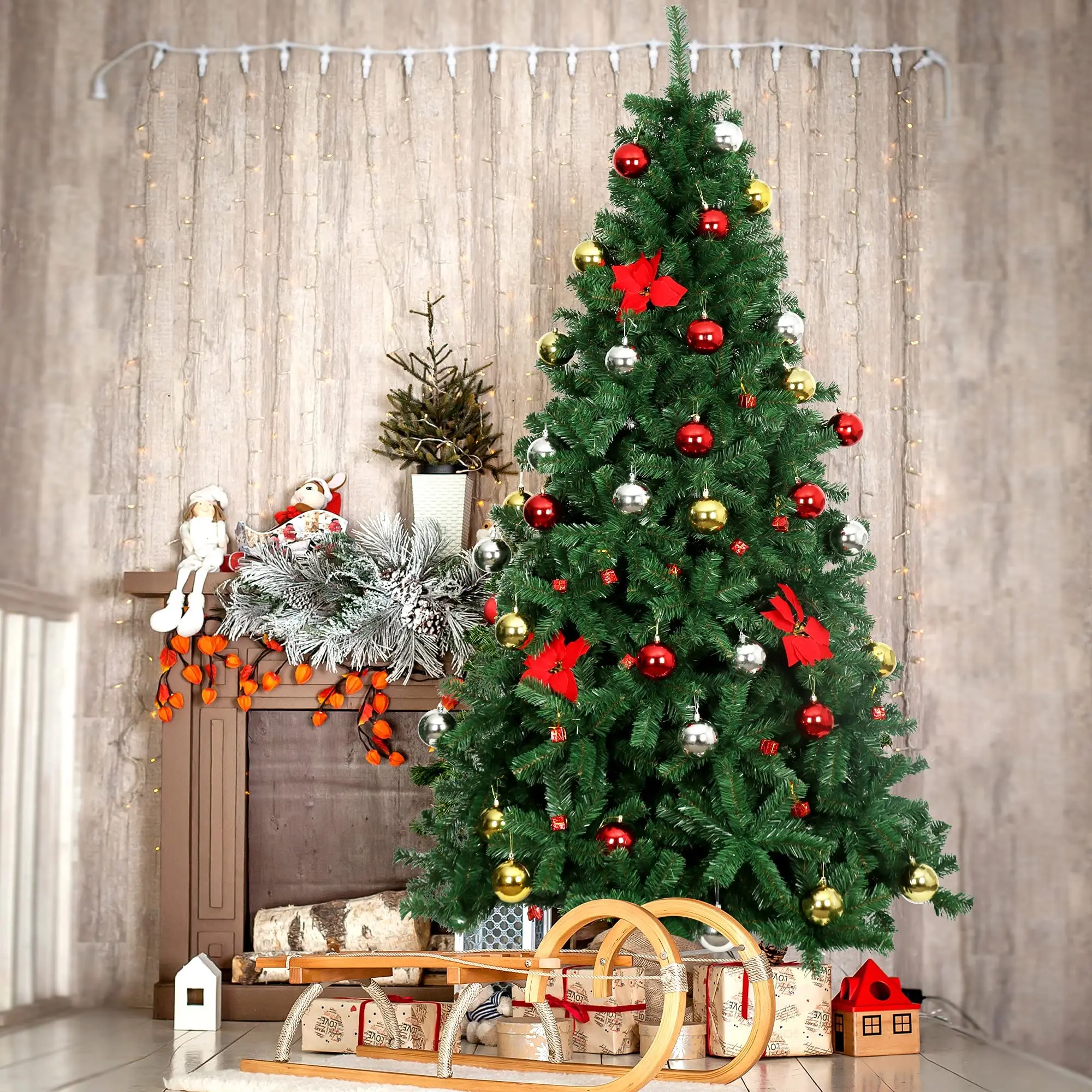 

Christmas Tree Real Look 6 ft Flocked Premium Xmas Tree Decorated with Pine Cone Red Berries for Holiday Home Office