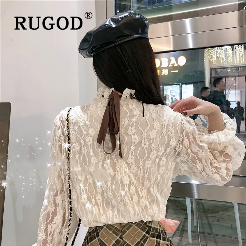 RUGOD Весенняя элегантная кружевная блузка женские блузки с длинным рукавом