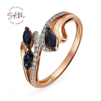 skm flower rose gold rings for women genuine shiny diamond sapphire engagement rings anniversary chic fine jewelry