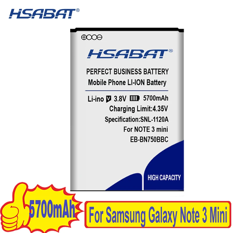 HSABAT 5700mAh EB BN750BBC батарея для Samsung Galaxy Note III Neo/Note 3 neo/N7505 N750 N7502 note mini/N7506V N7508V|battery for