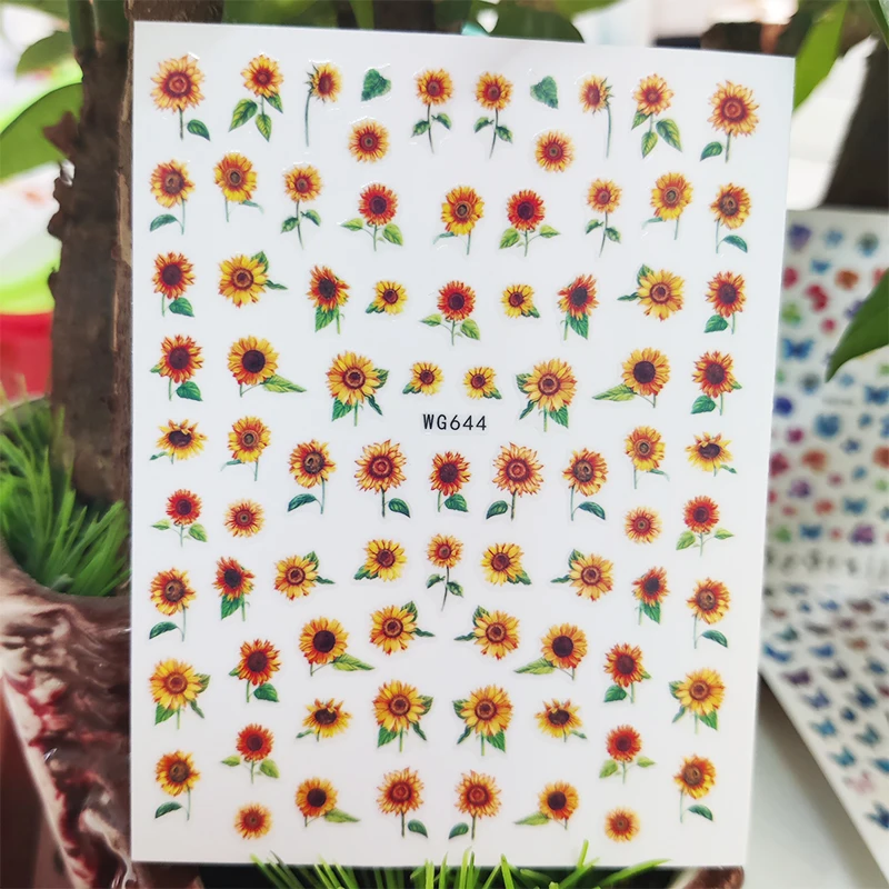

3D Stickers for Nails Sunlight Flowers Sunflower Nails Art Decoration Manicure Stickers Decal Slider Nail Foil Accessories
