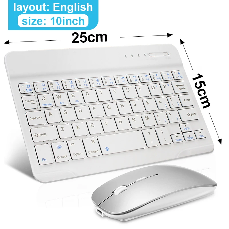 10 in English white Беспроводная клавиатура и мышь, мини перезаряжаемая bluetooth клавиатура с мышью, бесшумная эргономичная клавиатура для ПК, планшета, телефона - Цвет: 10 in English white