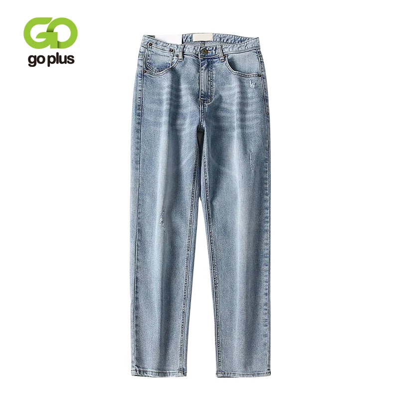 Джинсы GOPLUS женские с завышенной талией синие прямые брюки из денима до щиколотки