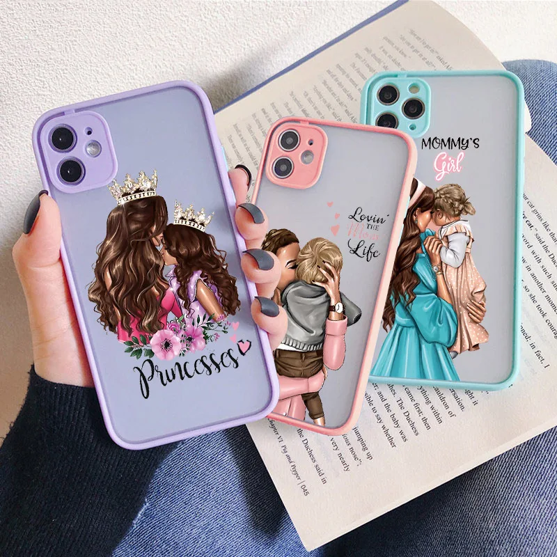 

PUNQZY Cute MaMa Of Girl Boy And Mom Phone Case For iPhone 13 12 11 14 PRO MAX XR 7 8Plus X XS Holiday Gift Soft TPU Shell Cover