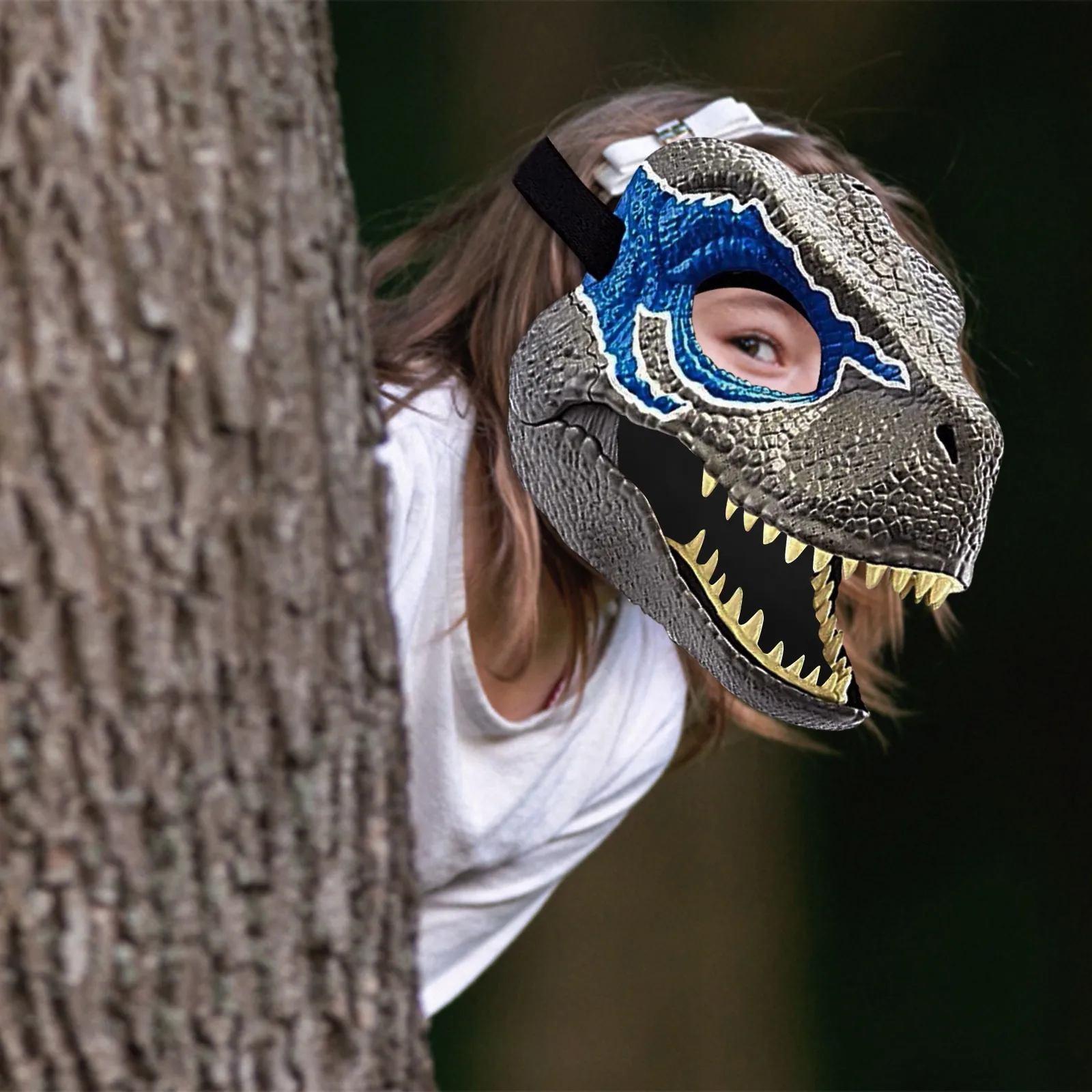 M&aacute;scara de cara completa de dinosaurio para ni&ntilde;os, casco abierto, accesorios de fiesta de Cosplay, regalo divertido, bromas pr&aacute;cticas, juguete-2