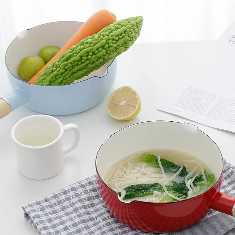 Толстая эмалированная кастрюля для молока с одной ручкой супа детского питания