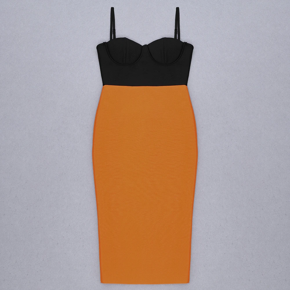 2021 для женщин Бандажное платье на бретельках оранжевого и черного цветов в стиле
