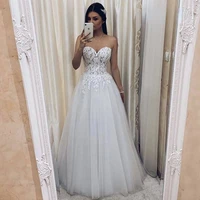 romantic beach appliques wedding dresses 2021 sweetheart sleeveless sexy backless a line tulle bridal gowns vestido de noiva