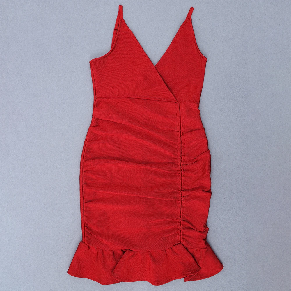 Женское винтажное платье мини с V образным вырезом красное Бандажное на бретелях