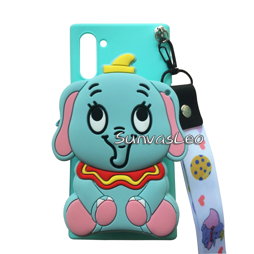 Green Elephant 3D кошелек для samsung Galaxy Note 10/Note 10 Plus, мягкий силиконовый чехол с изображением животных из мультфильма, чехол-кошелек, чехол для телефона с цепочкой и кабелем - Цвет: Green Elephant
