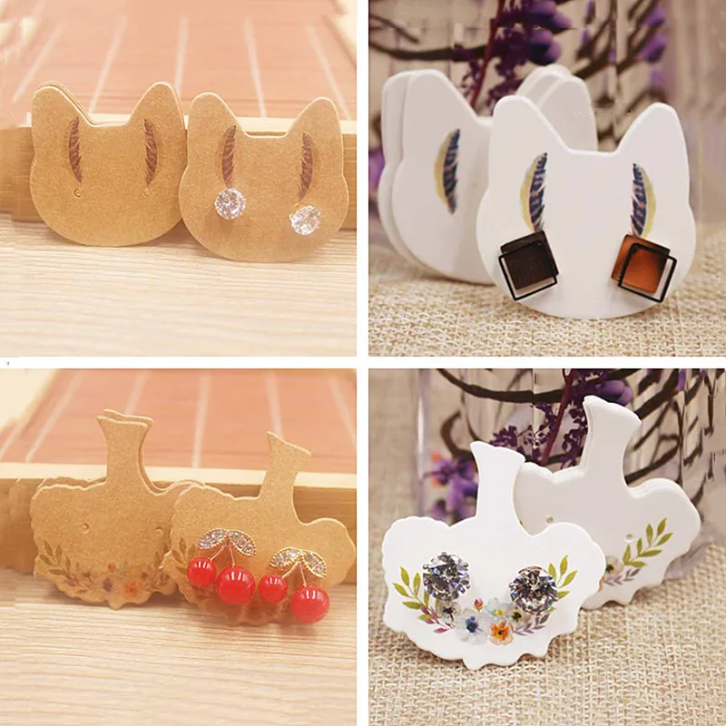 

50pcs Earrings Display Cards Cardboard Cat Vase Earring Packaging Hang Tag Card Ear Studs Kraft Paper Tags For Jewelry Display