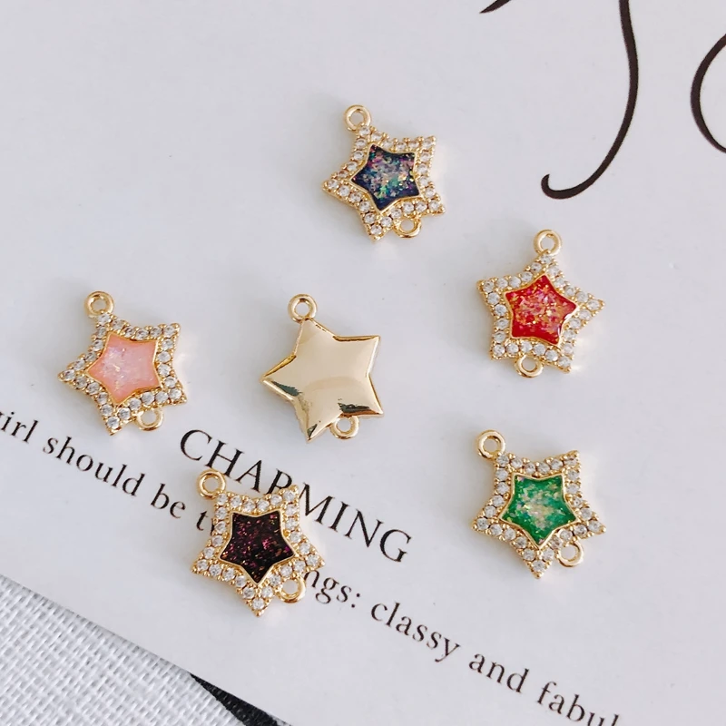 

DIY jewelry accessories five-pointed star double hanging alloy inlaid zircon pendant jewelry accessories materials