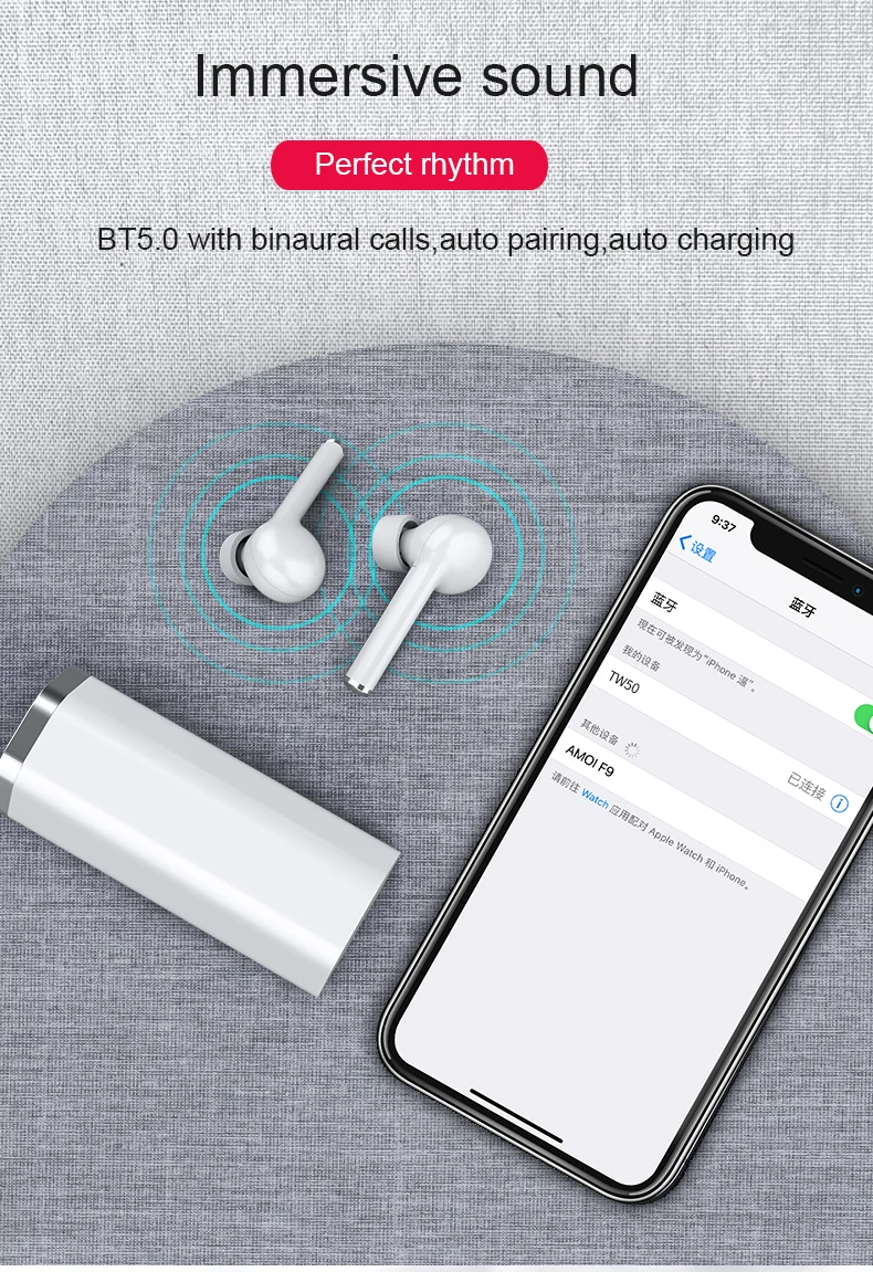 2019 Новинка TW50 Bluetooth гарнитура для iPhone двойные динамики шумоподавление наушники
