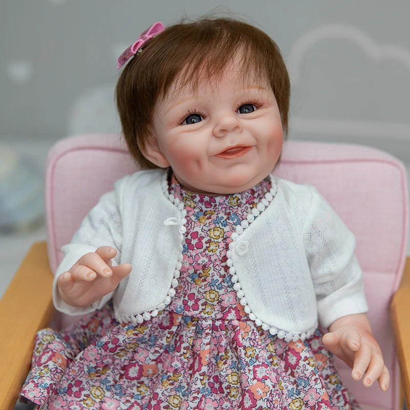 

55CM Smiling Face Reborn Baby Shaya Cute Baby Girl Doll Lifelike Soft Touch Cuddly Toddler Girl Christmas Gift