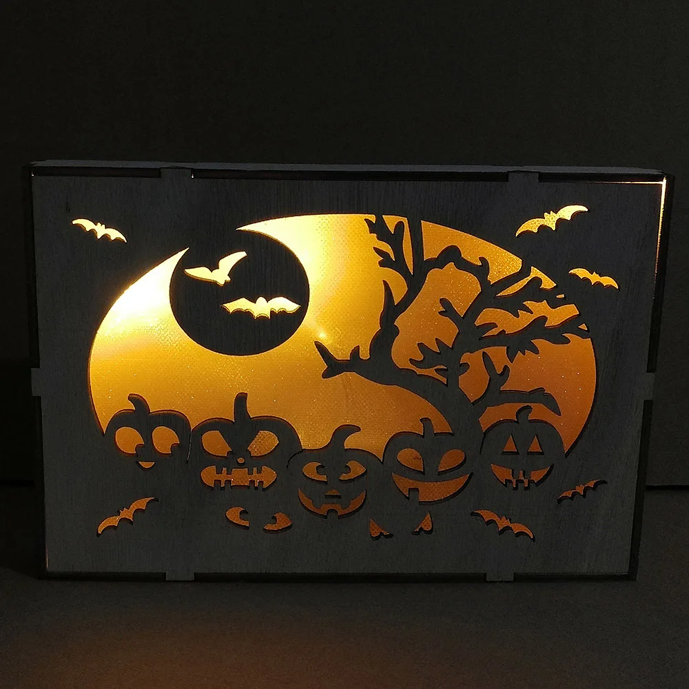 3D деревянная резьба тыква светлые украшения для Хэллоуина урожай осень День